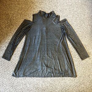 Julian Chang Women Metallic Dress Size L Long Sleeve Cold Shoulder Party Stretch